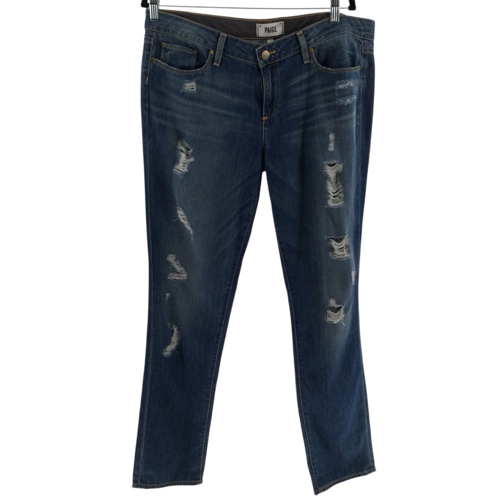 PAIGE Delilah‎ Destructed Blue JIMMY JIMMY Straight Leg Jeans